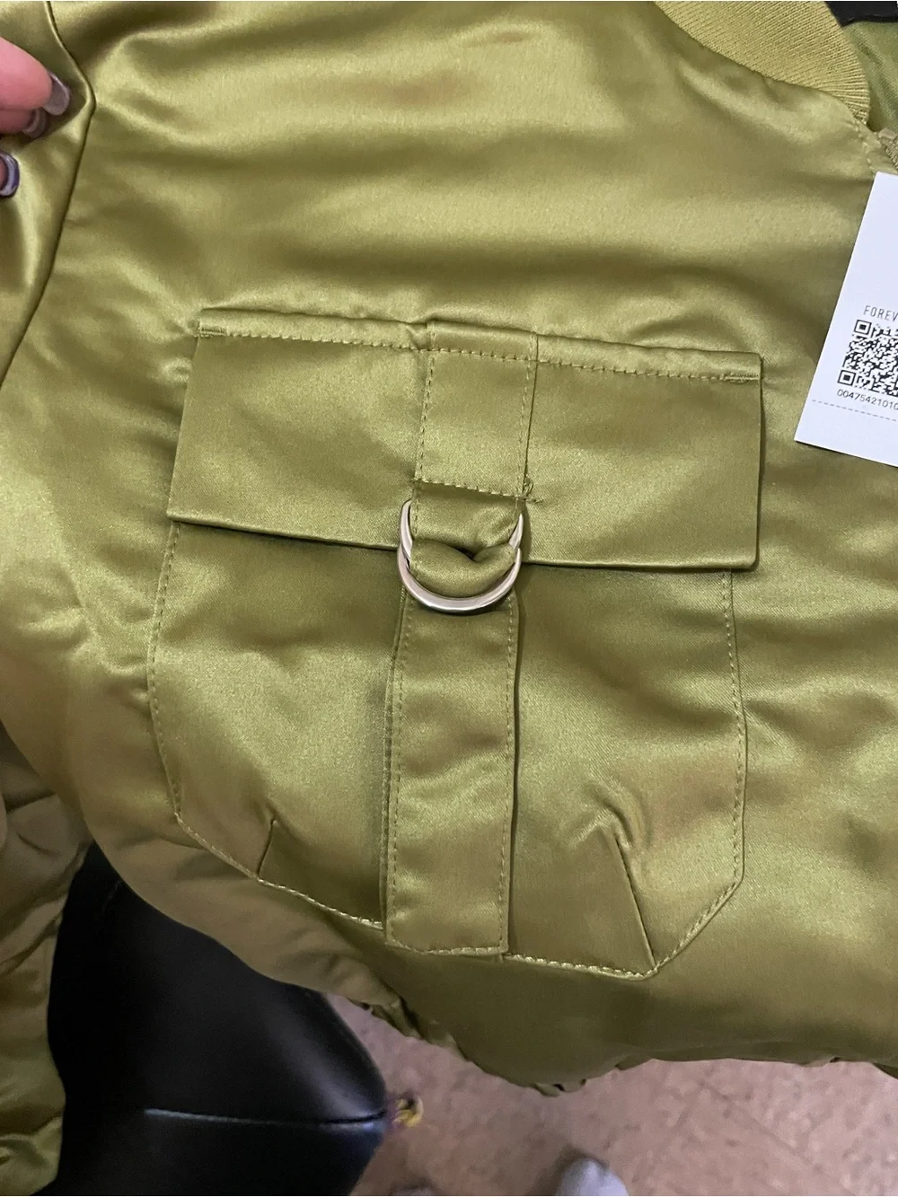 Forever 21 Olive Satin Cropped Bomber Jacket - Picture 5 of 7